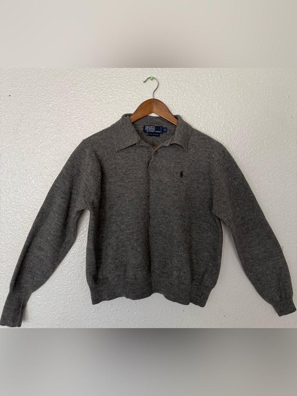 Polo by Ralph Lauren Men's Heather Gray Wool Polo Crewneck Sweater Sz XL